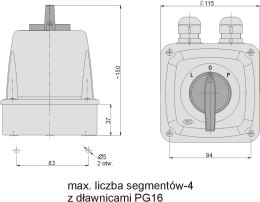 Łącznik krzywkowy Łuk 16-43 Zmiana kierunku obrotów L-0-P IP-44