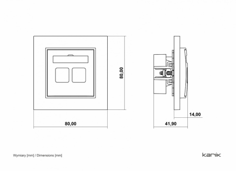 Mechanizm gniazda komputerowego podwójnego 2xRJ45, kat. 6, 8-stykowy czarny mat Mechanizm gniazda komputerowego podwójnego 2xRJ45, kat. 6, 8-stykowy czarny mat