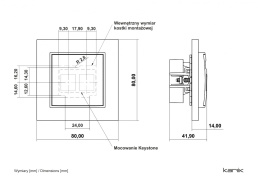 Mechanizm gniazda multimedialnego podwójnego bez modułu (standard Keystone)