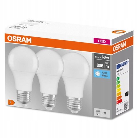 3x Żarówka LED E27 A60 8,5W 60W 806lm 4000K OSRAM