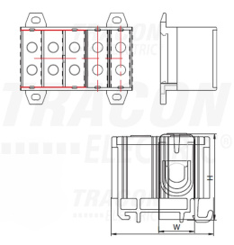 Złączka kompaktowa na szynę, szara 2 x 50mm2