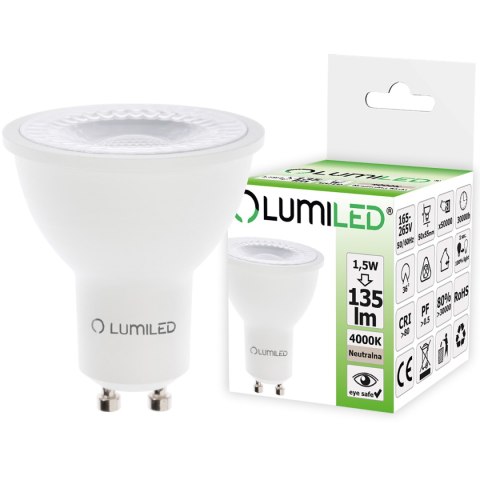 Żarówka LED GU10 1,5W = 15W 135lm 4000K Neutralna 36° LUMILED