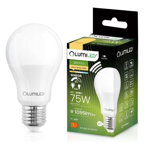 Żarówka LED E27 A60 10W = 75W 1055lm 3000K Ciepła 260° z Czujnikiem Ruchu