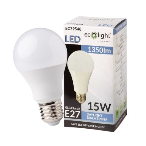 ŻARÓWKA LED E27 15W 6500K BARWA ZIMNA 15W