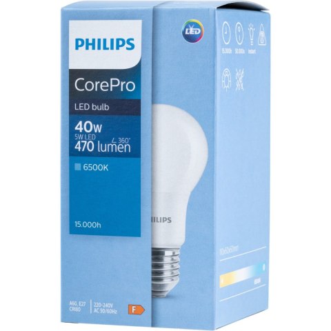 Żarówka LED E27 A60 4,9W = 40W 470lm 6500K Zimna 200° PHILIPS Żarówka LED E27 A60 4,9W = 40W 470lm 6500K Zimna 200° PHILIPS
