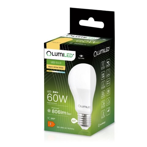 Żarówka LED E27 A60 8W = 60W 806lm 3000K Ciepła 260° LUMILED Żarówka LED E27 A60 8W = 60W 806lm 3000K Ciepła 260° LUMILED