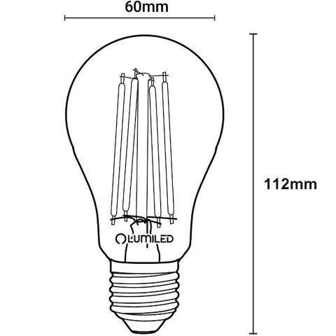 Żarówka LED E27 A60 8W = 75W 1055lm 4000K Ciepła 360° Filament LUMILED Żarówka LED E27 A60 8W = 75W 1055lm 4000K Ciepła 360° Filament LUMILED