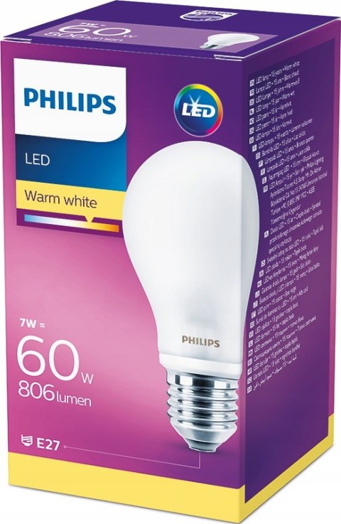 Żarówka LED E27 A60 7W = 60W 806lm 2700K Ciepła 300° PHILIPS Żarówka LED E27 A60 7W = 60W 806lm 2700K Ciepła 300° PHILIPS
