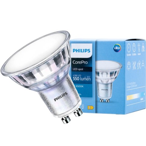 Żarówka LED GU10 4,9W = 50W 550lm 6500K Zimna 120° PHILIPS