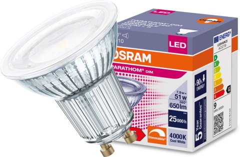 Żarówka LED GU10 7,9W = 51W 650lm 4000K Neutralna 120° CRI90 ŚCIEMNIALNA OSRAM Parathom