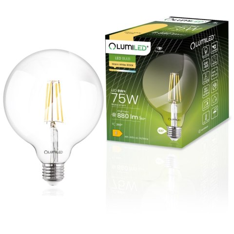 Żarówka Dekoracyjna Kula Filament LED E27 8W = 75W 880lm 3000K Ciepła 360°