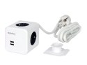 Przedłużacz 4 gniazda + 2 USB 2,1A/5V AURA line CUBE przewód 1,5m 16A Uchwyt montażowy