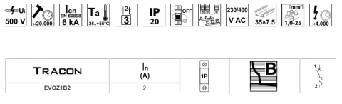 Wyłącznik nadprądowy B 2A 1P TRACON Wyłącznik nadprądowy B 2A 1P TRACON