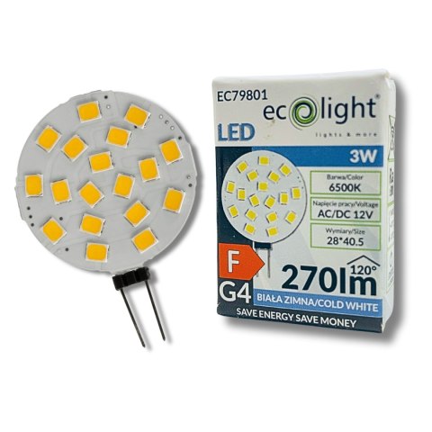 Żarówka LED G4 3W SMD 6500K Zimna 270lm TALERZYK Do opraw meblowych