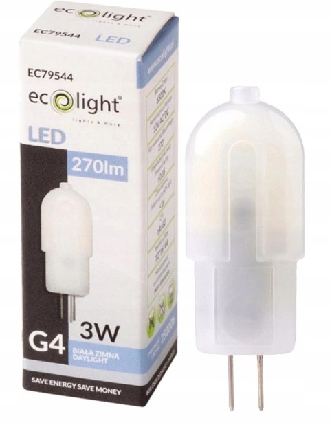 Żarówka LED G4 KAPSUŁKA MINI 3W = 25W 270lm 12V AC/DC 6500K Zimna 270lm