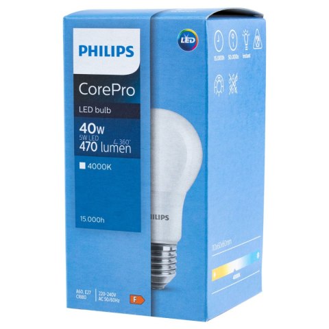 Żarówka LED E27 A60 4,9W = 40W 470lm 4000K Neutralna 200° PHILIPS Żarówka LED E27 A60 4,9W = 40W 470lm 4000K Neutralna 200° PHILIPS