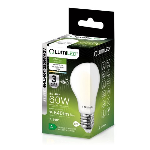 Żarówka LED E27 A60 4W = 60W 840lm 4000K Neutralna Szklana Filament ALS Żarówka LED E27 A60 4W = 60W 840lm 4000K Neutralna Szklana Filament ALS