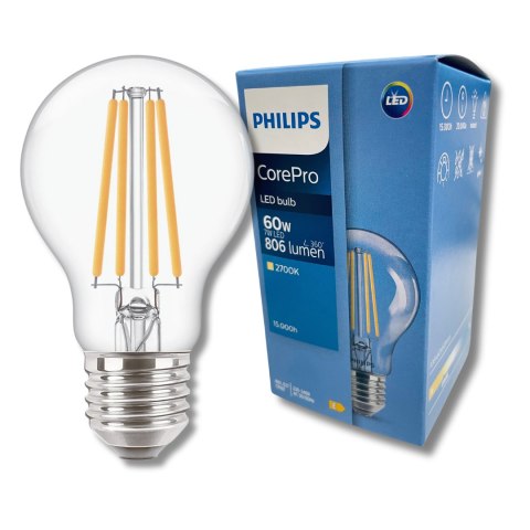 Żarówka LED E27 A60 7W = 60W 806lm 2700K ciepła FILAMENT PHILIPS Żarówka LED E27 A60 7W = 60W 806lm 2700K ciepła FILAMENT PHILIPS