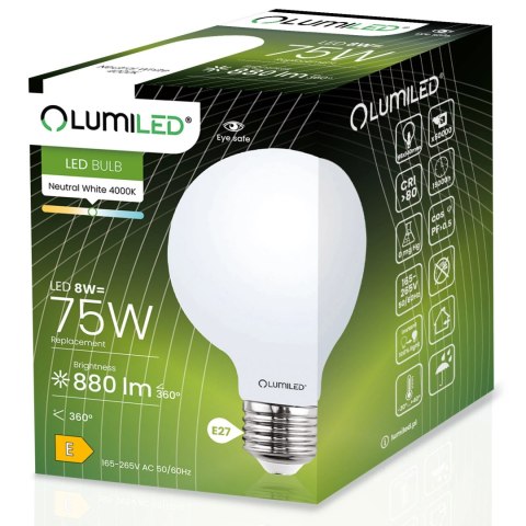 Żarówka LED E27 G95 8W = 75W 4000K Neutralna Globe Mleczny Filament Żarówka LED E27 G95 8W = 75W 4000K Neutralna Globe Mleczny Filament