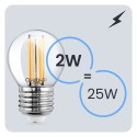 Żarówka LED E27 P40 Filament 2W = 25W 249lm 3000K Ciepła 360° Kulka Żarówka LED E27 P40 Filament 2W = 25W 249lm 3000K Ciepła 360° Kulka