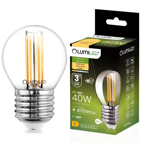 Żarówka LED E27 P40 Filament 4W = 40W 470lm 3000K Ciepła 360° Kulka Żarówka LED E27 P40 Filament 4W = 40W 470lm 3000K Ciepła 360° Kulka