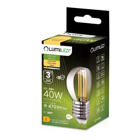 Żarówka LED E27 P40 Filament 4W = 40W 470lm 3000K Ciepła 360° Kulka Żarówka LED E27 P40 Filament 4W = 40W 470lm 3000K Ciepła 360° Kulka