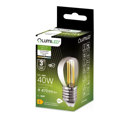 Żarówka LED E27 P40 Filament 4W = 40W 470lm 4000K Neutralna 360° Kulka Żarówka LED E27 P40 Filament 4W = 40W 470lm 4000K Neutralna 360° Kulka