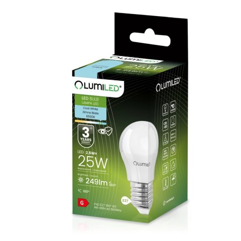 Żarówka LED Klulka E27 P40 2,5W = 25W 249lm 6500K Zimna 180° Żarówka LED Klulka E27 P40 2,5W = 25W 249lm 6500K Zimna 180°