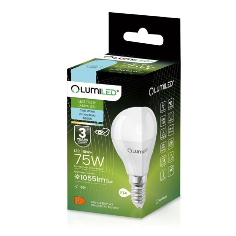 Żarówka LED Kulka E14 P40 10W = 75W 1055lm 6500K Zimna 180° Żarówka LED Kulka E14 P40 10W = 75W 1055lm 6500K Zimna 180°