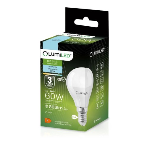 Żarówka LED Kulka E14 P40 8W = 60W 806lm 6500K Zimna 180° Żarówka LED Kulka E14 P40 8W = 60W 806lm 6500K Zimna 180°