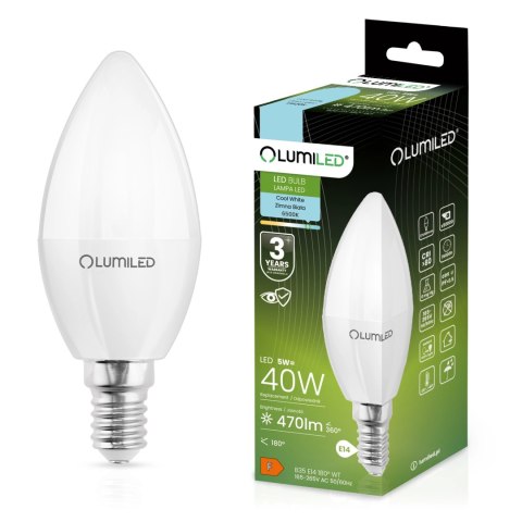 Żarówka LED Świeczka B35 E14 5W = 40W 470lm 6500K Zimna 180°