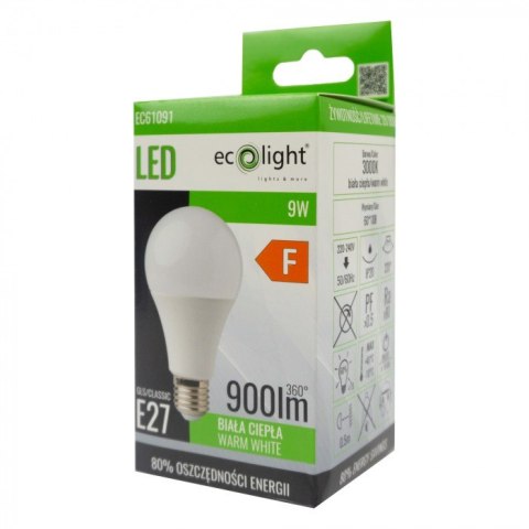 Żarówka LED E27 9W 3000K Barwa Ciepła 900lm A60 Żarówka LED E27 9W 3000K Barwa Ciepła 900lm A60