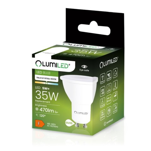 Żarówka LED GU10 5W = 35W 470lm 4000K Neutralna 120° LUMILED Żarówka LED GU10 5W = 35W 470lm 4000K Neutralna 120° LUMILED