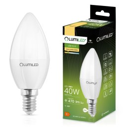 Żarówka świeczka LED E14 B35 5W = 40W 470lm 3000K Ciepła 180° LUMILED