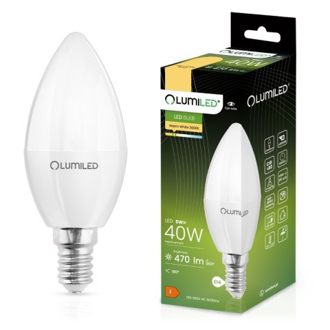 Żarówka świeczka LED E14 B35 5W = 40W 470lm 3000K Ciepła 180° LUMILED