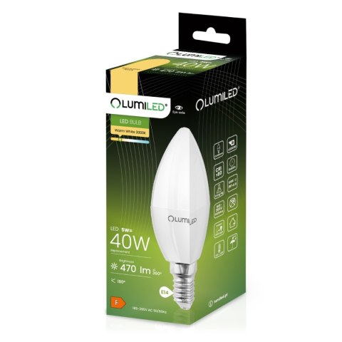 Żarówka świeczka LED E14 B35 5W = 40W 470lm 3000K Ciepła 180° LUMILED Żarówka świeczka LED E14 B35 5W = 40W 470lm 3000K Ciepła 180° LUMILED