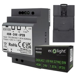 Zasilacz na Szynę DIN 24V DC 45W Premium IP20 220-240V AC