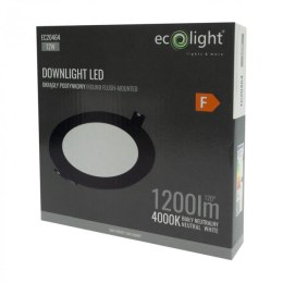 Panel LED 12W podtynkowy CZARNY Okrągły Neutralny 1200lm 4000K PLASTIKOWY