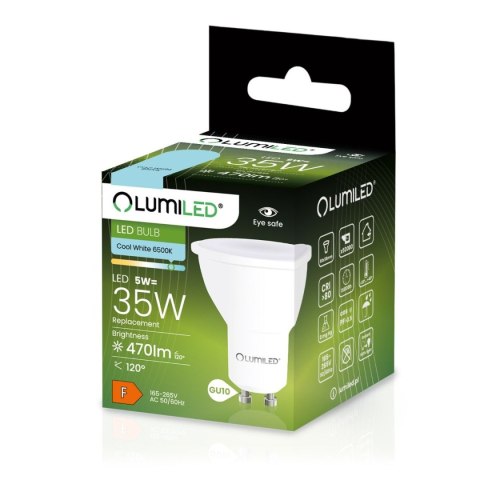 Żarówka LED GU10 5W = 35W 470lm 6500K Zimna 120° LUMILED Żarówka LED GU10 5W = 35W 470lm 6500K Zimna 120° LUMILED