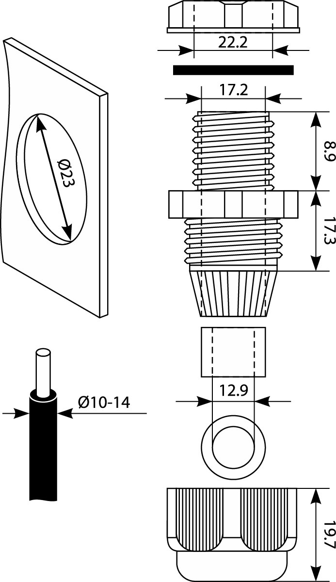 Dławnica PG-16, Ø10-14mm, IP68,elektro-plast