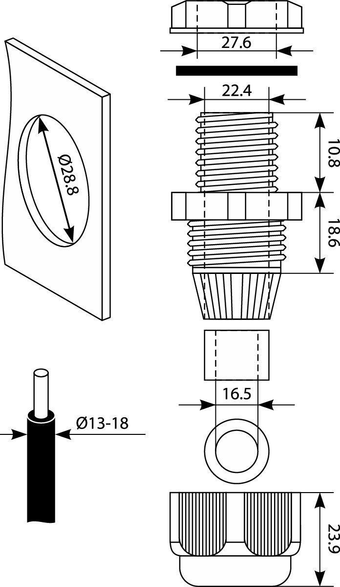 Dławnica PG-21, Ø13-18mm, IP68,elektro-plast