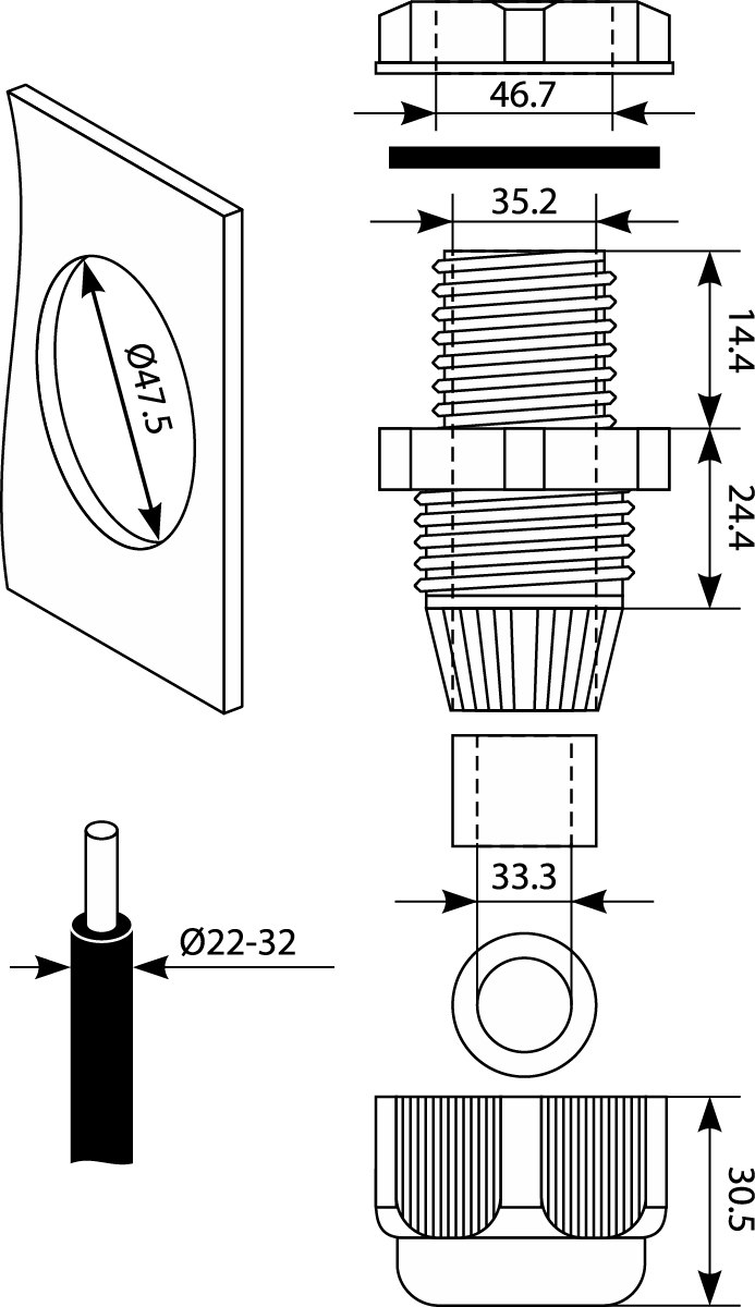 Dławnica PG-36, Ø22-32mm, IP68,elektro-plast