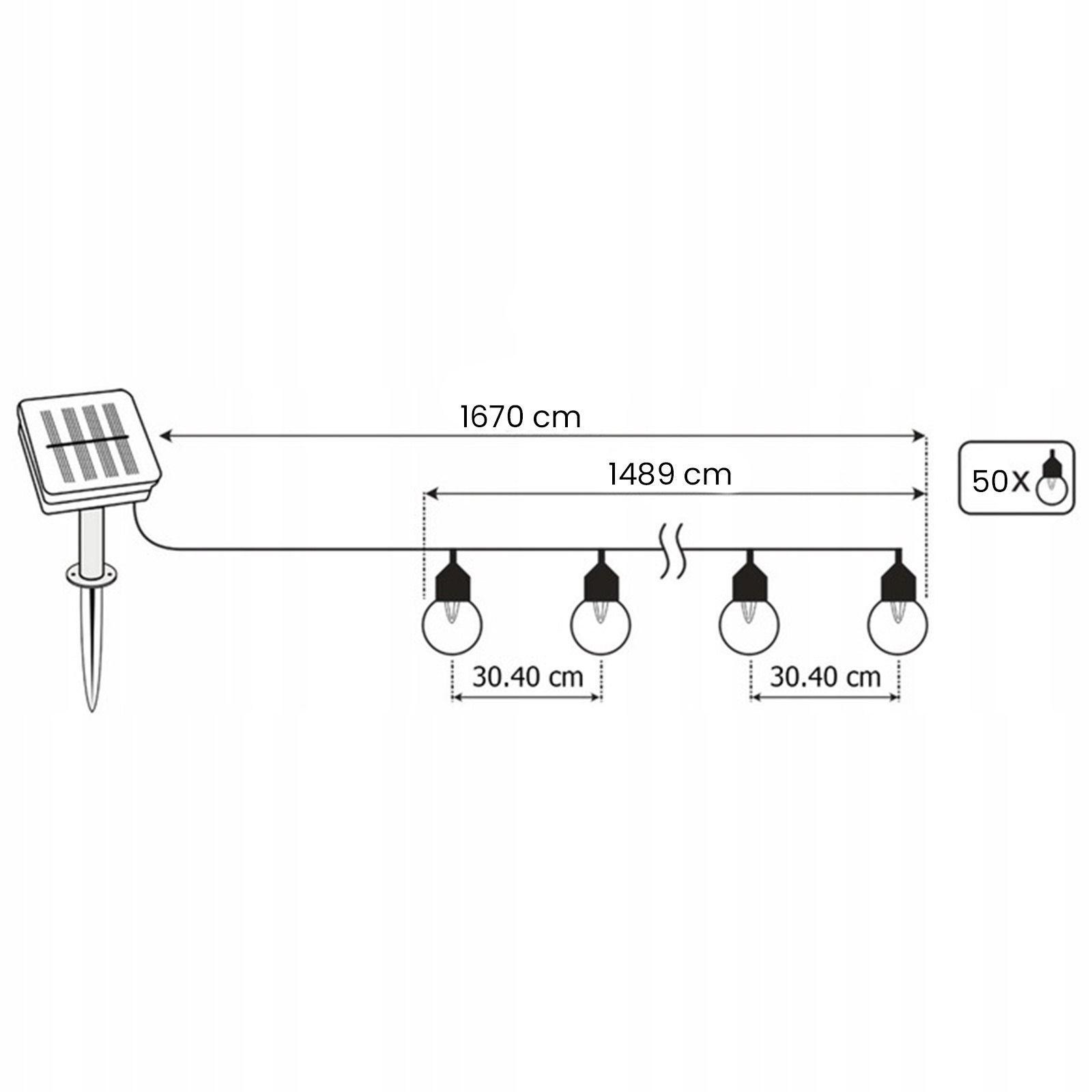 Girlanda Solarna Ogrodowa 50x LED Ozdobne Kuleczki 16,7m Ciepła 3000K Średnica kuli 4 cm