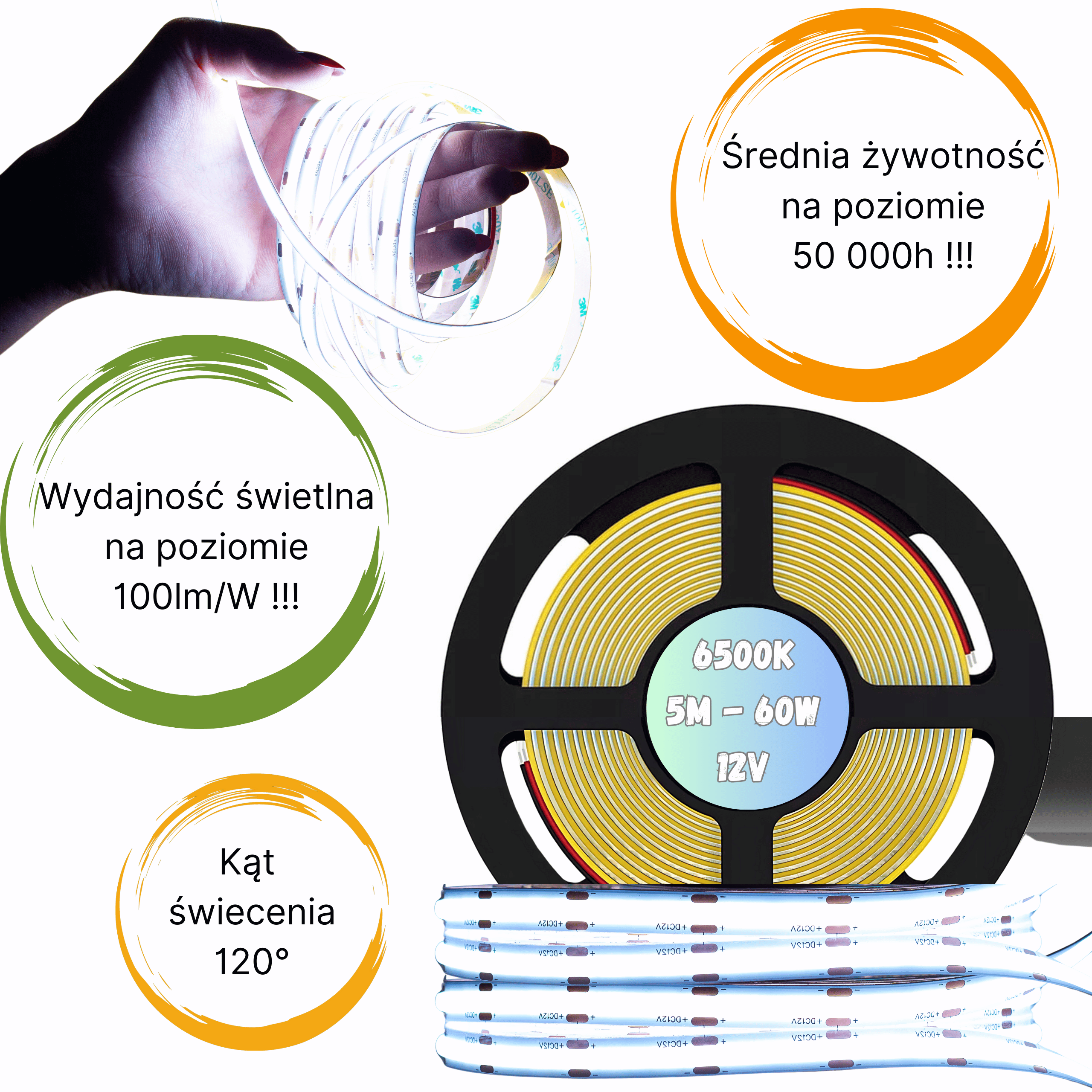 Zbliżenie taśmy LED COB Zimnej